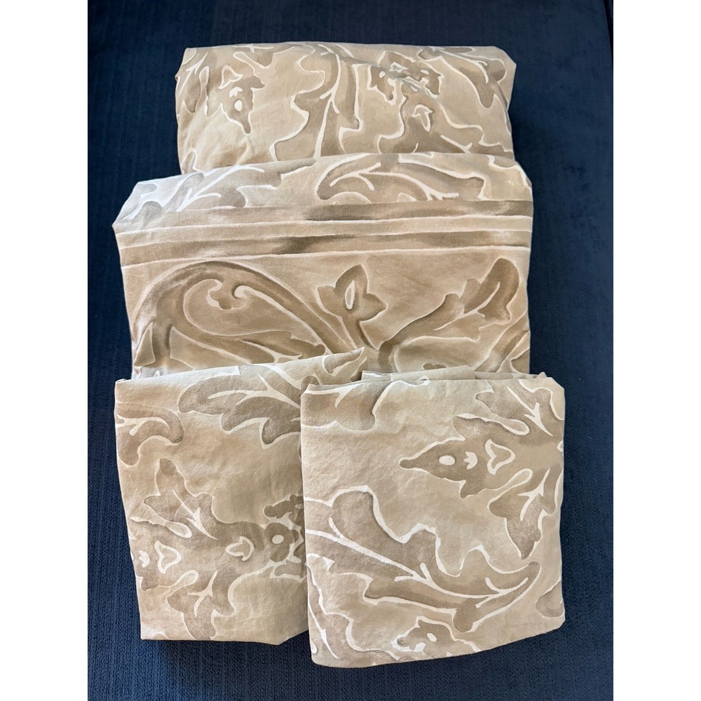 Restoration Hardware Amalfi Rave Queen Size Sheet Set Italy 4 PCS Tan White Soft